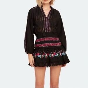 Misa Los Angeles Black Mini Dress with Pink Embroidery